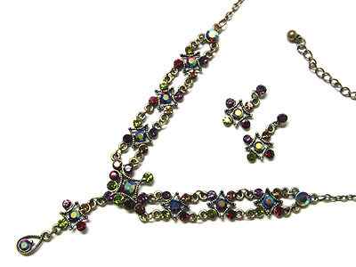 Austrian crystal double line y drop necklace and earring set