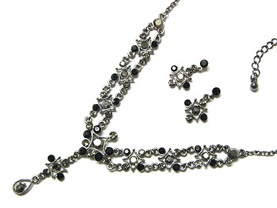 Austrian crystal double line y drop necklace and earring set