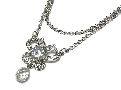 Crystal butterfly and beads drop necklace