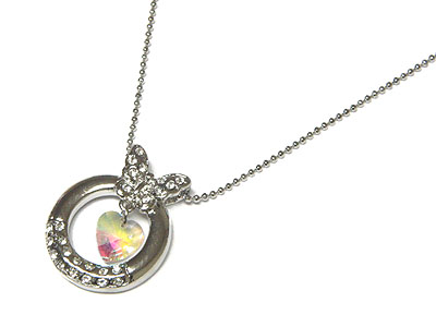 Crystal double hoop and heart drop necklace