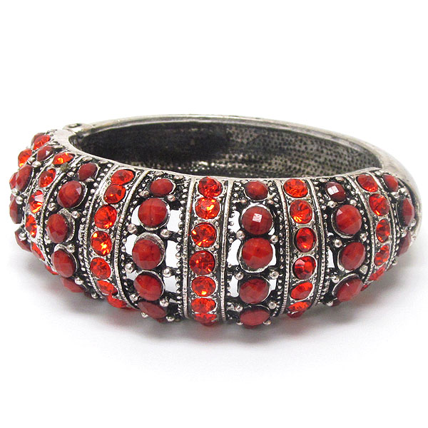 Multi crystal and resin stone deco open bangle  vintage  bracelet