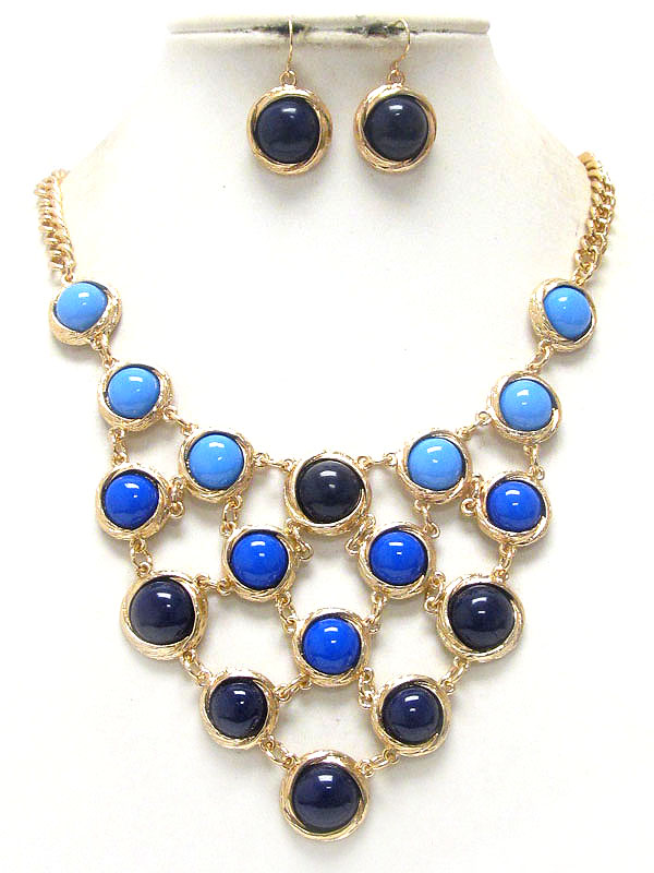 Multi color acrylic bubble link bib style necklace earring set