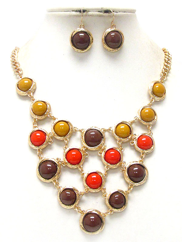 Multi color acrylic bubble link bib style necklace earring set