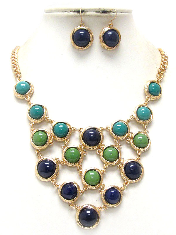 Multi color acrylic bubble link bib style necklace earring set