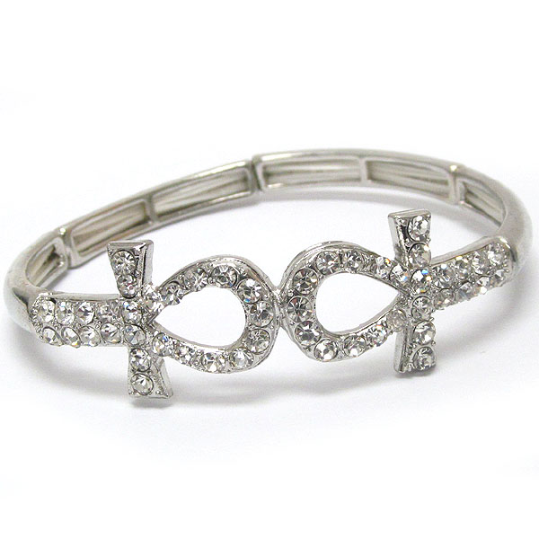 Dual crystal stud egytian cross stretch bracelet