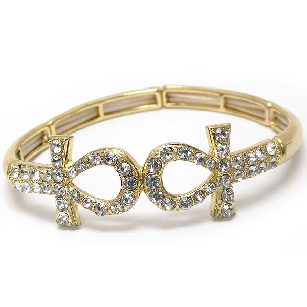 Dual crystal stud egytian cross stretch bracelet