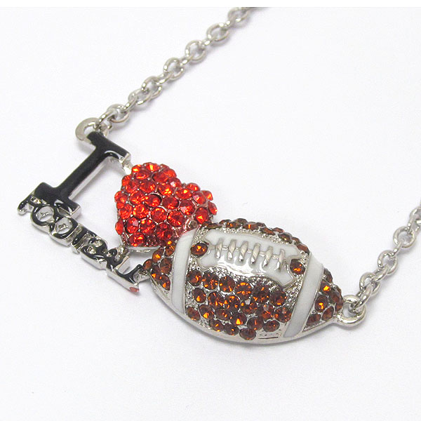 Crystal i love football pendant necklace