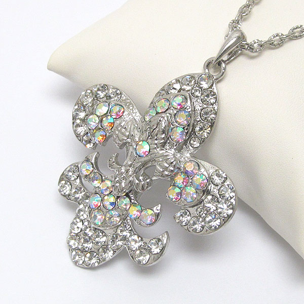 Crystal deco fleur de lis pendant necklace