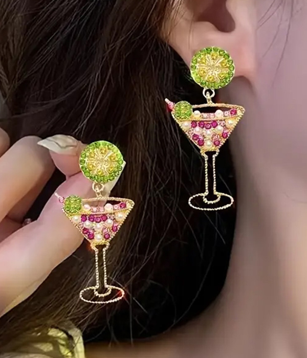 Cocktail glass and lime earring