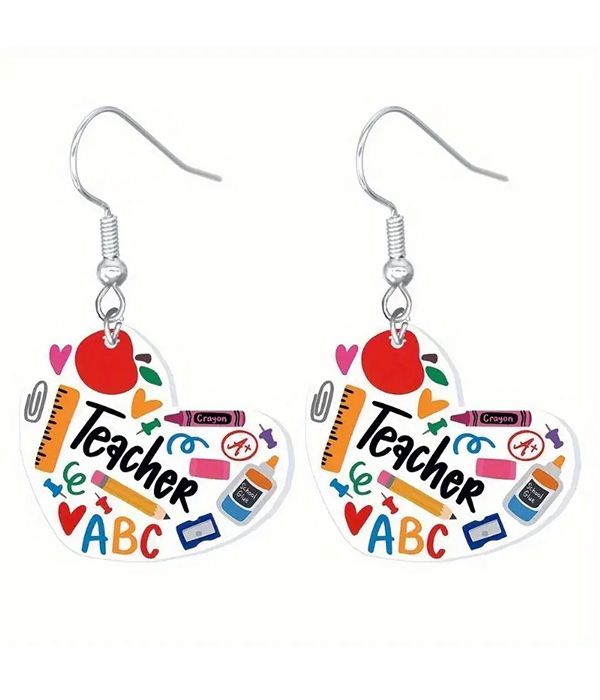 Teacher theme acrylic heart earring