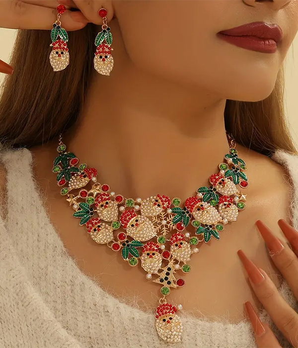 Christmas statement necklace earring set - santa