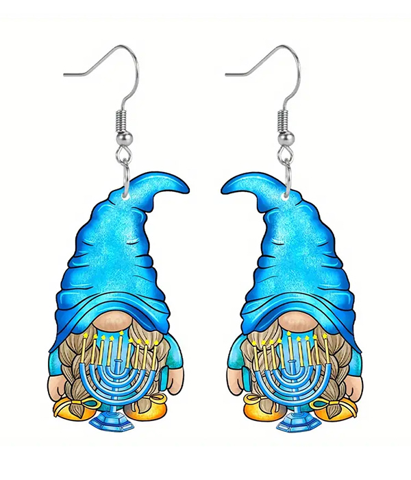 Hanukkah theme acrylic gnome earring