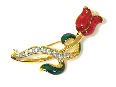 Crystal red tulip brooch