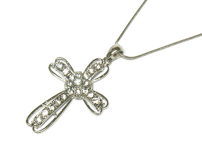 Crystal round edged cross necklace