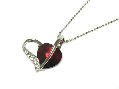 Crystal and glass and metal heart necklace