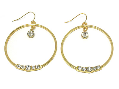 Crystal hoop metal round earring  - hoops