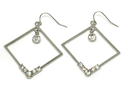 Crystal hoop metal square shape earring  - hoops