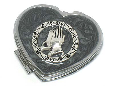 Metal prayer and epoxy cover compact mirror