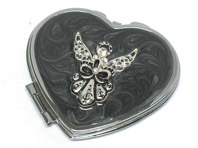 Crystal stone deco angel compact mirror