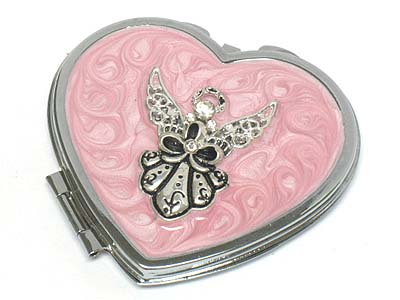 Crystal stone deco angel compact mirror