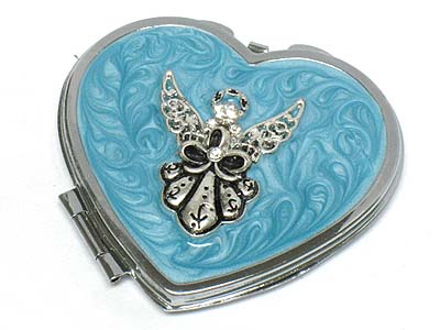 Crystal stone deco angel compact mirror