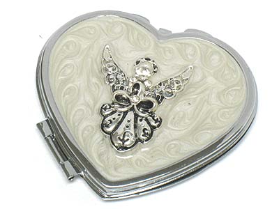 Crystal stone deco angel compact mirror