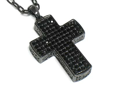 Paved crystal large cross pendant necklace