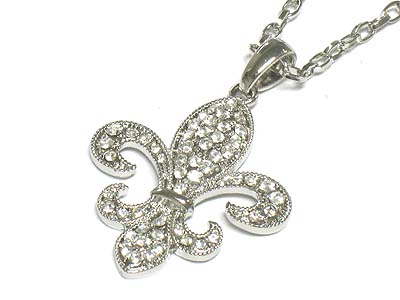 Crystal deco fleur de lis pendant necklace