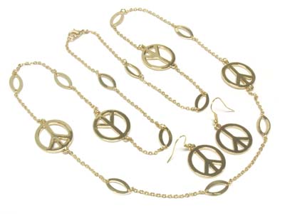 Metal peace pattern necklace and earring set 