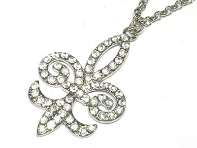 Crystal deco fleur de lis pendant necklace 