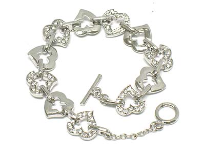 Crystal deco multi heart pattern toggle bracelet