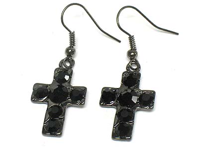 Crystal deco cross earring 