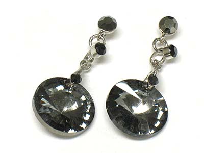 Facet cut round glass drop and crystal deco earring