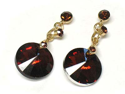 Facet cut round glass drop and crystal deco earring