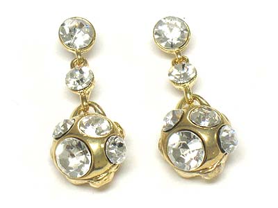 Crystal paved round ball drop earring