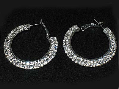 Rhinestone round double hoop earring - hoops