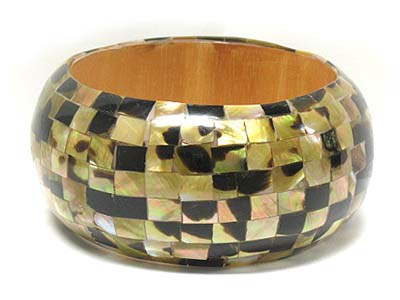 Multi shell mosaic wood bangle