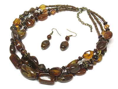 Multi strand marble and glass necklace and earring set 