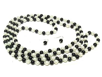 Extra long pearl bead necklace and earring set 