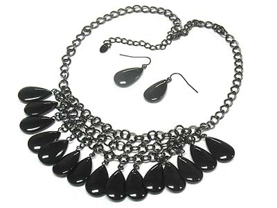 Multi onyx tear charms necklace and earring set