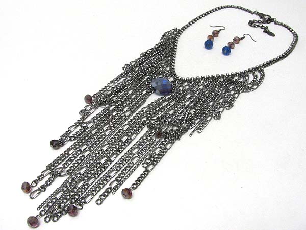 Multi chain drop bib style necklace earring set