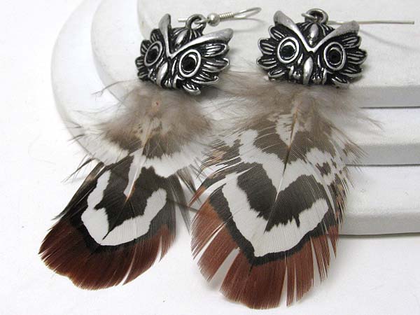 Crystal eye and feather body owl earrings