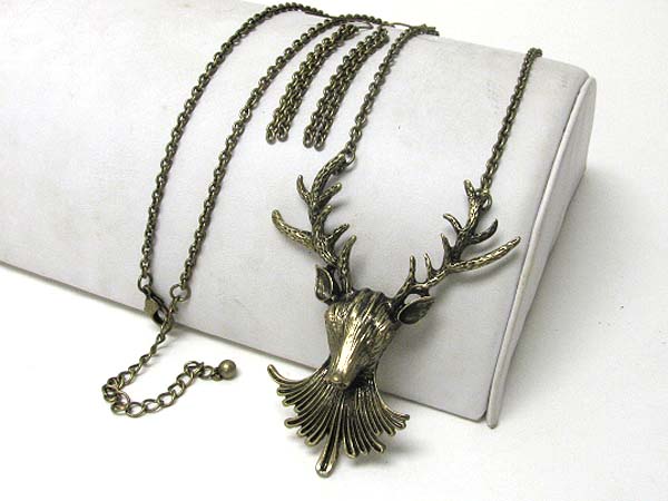 Deer head and antler pendant necklace earring set