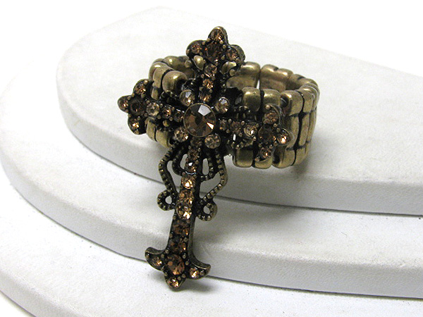 Crystal deco cross stretch ring