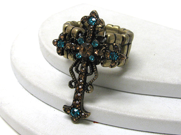 Crystal deco cross stretch ring