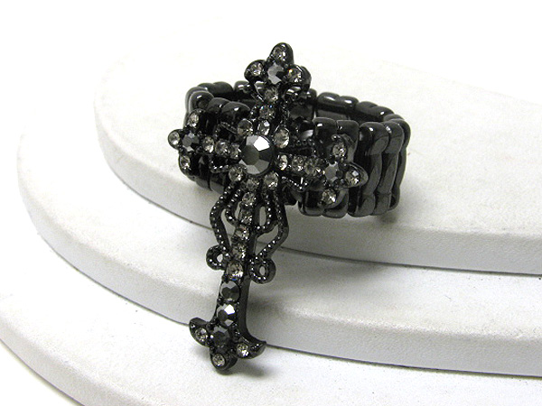 Crystal deco cross stretch ring