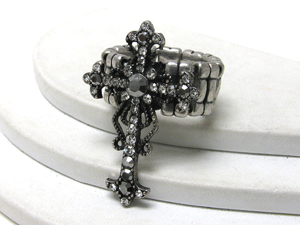 Crystal deco cross stretch ring