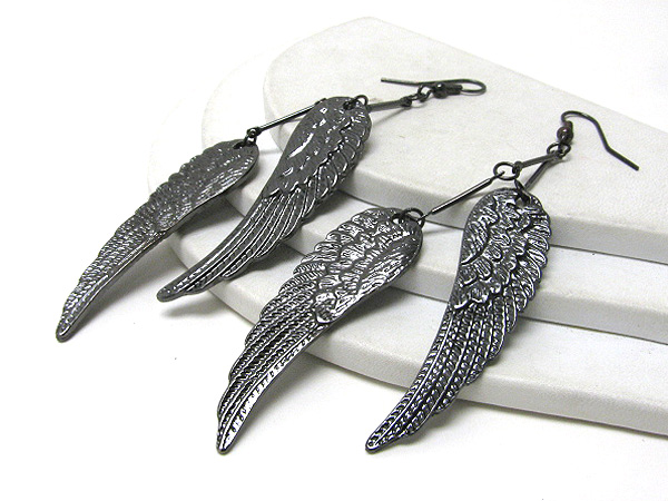 Metal filigree double angel wing earrings