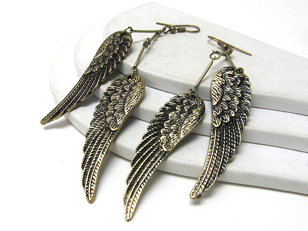 Metal filigree double angel wing earrings