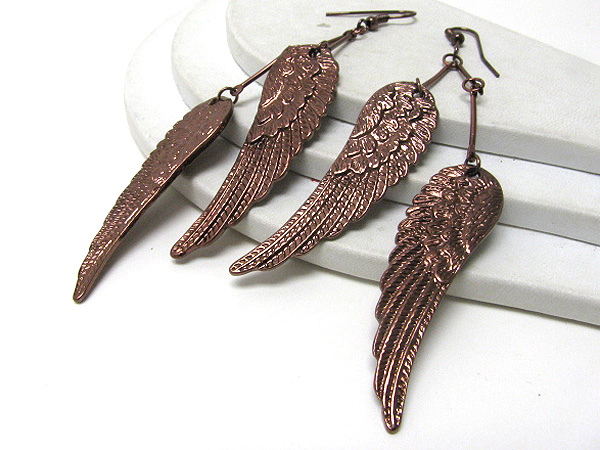 Metal filigree double angel wing earrings